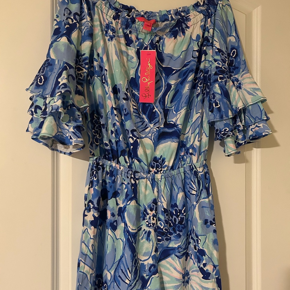 Lilly Pulitzer Blue and White Floral Calla Romper